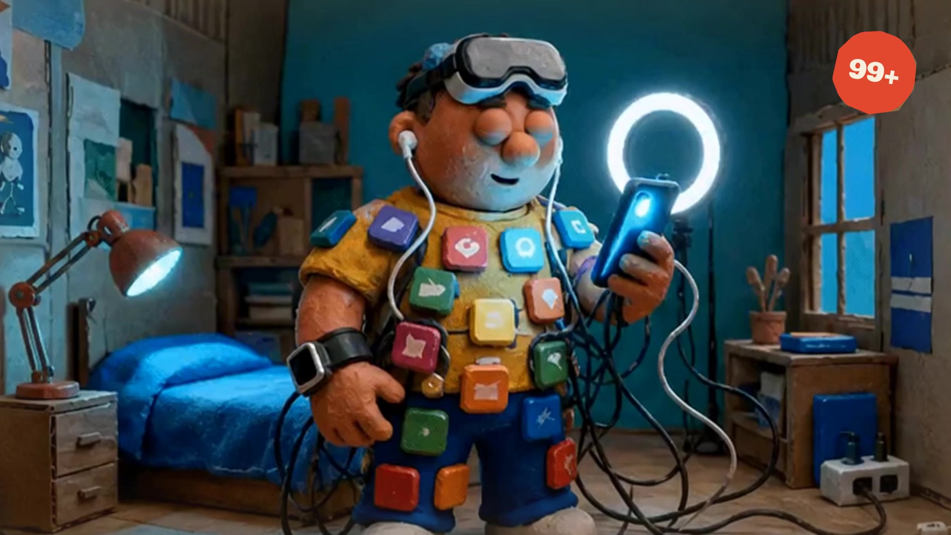 A clay figure dances free from gadgets in a 60-second music video